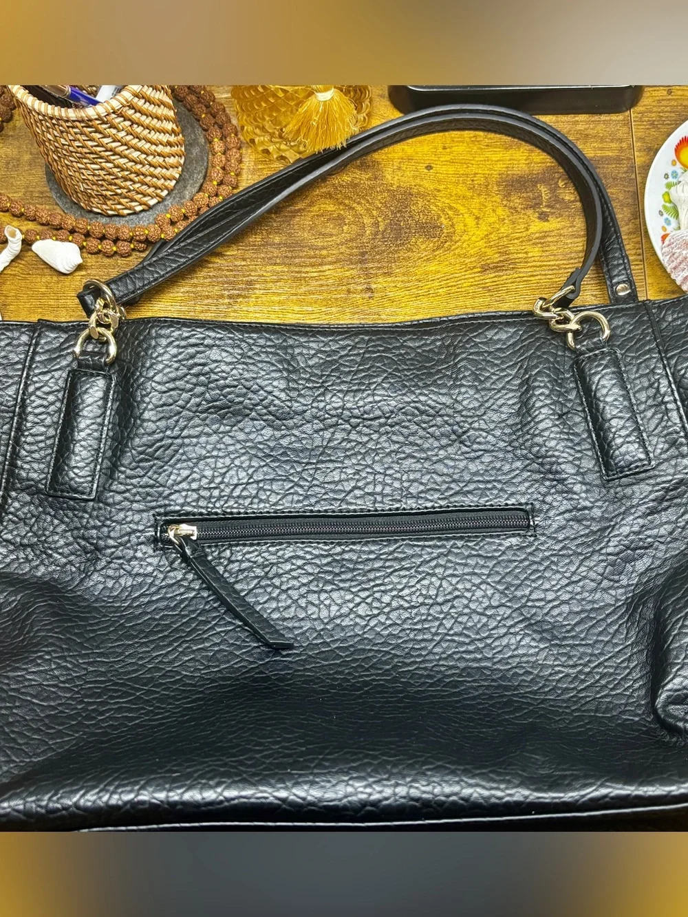 Pre-Loved Classic Black Leather Tote Bag by Jessica Simpson